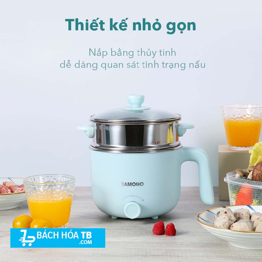 Nồi lẩu điện đa năng SAMONO SW-DG01 dung tích 1.2L có xửng hấp nấu lẩu hấp rau nấu chè tùy thích